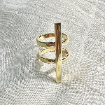 Double Band Bombshell Ring - Silver Flower Ring for Bold Statement Style