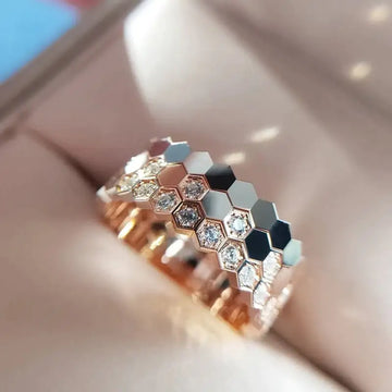 Stackable Gold Rings – Honeycomb Stacking Rings Set (3PCS) for Stylish Layering