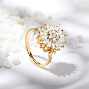 Crystal Sunflower Rings for Women - Affordable Gold Rings with Floral Elegance
