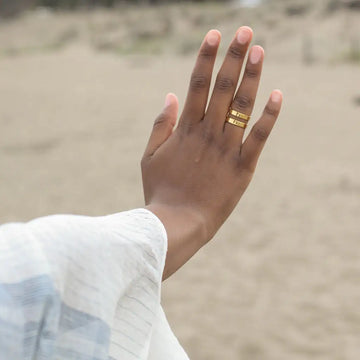 Geo Stripe Bombshell Ring: 14k Gold Minimalist Rings with Unique Geometric Design