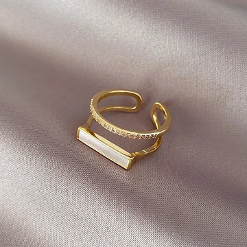 Double Shell Gold Open Rings for Chic Style - Silver Moonstone Ring for Coastal Elegance