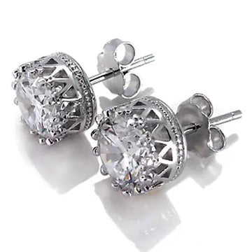 Diamond Stud Earrings 1 Carat: Crown Jewels Sterling Silver Earrings