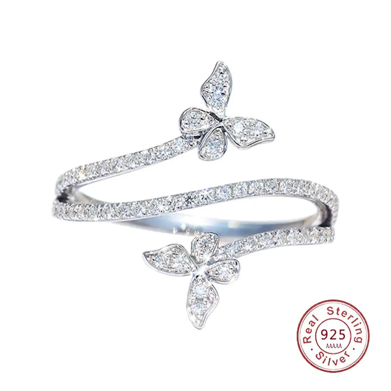 Silver Double Butterfly Rings for Playful Elegance