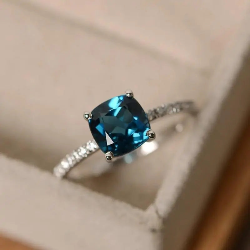 Crystal Blue Square Stone Ring for Stunning Elegance