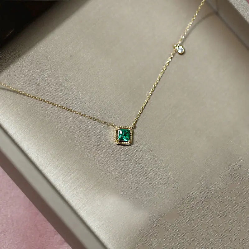 Square Emerald Pendant Necklace for Elegant Style