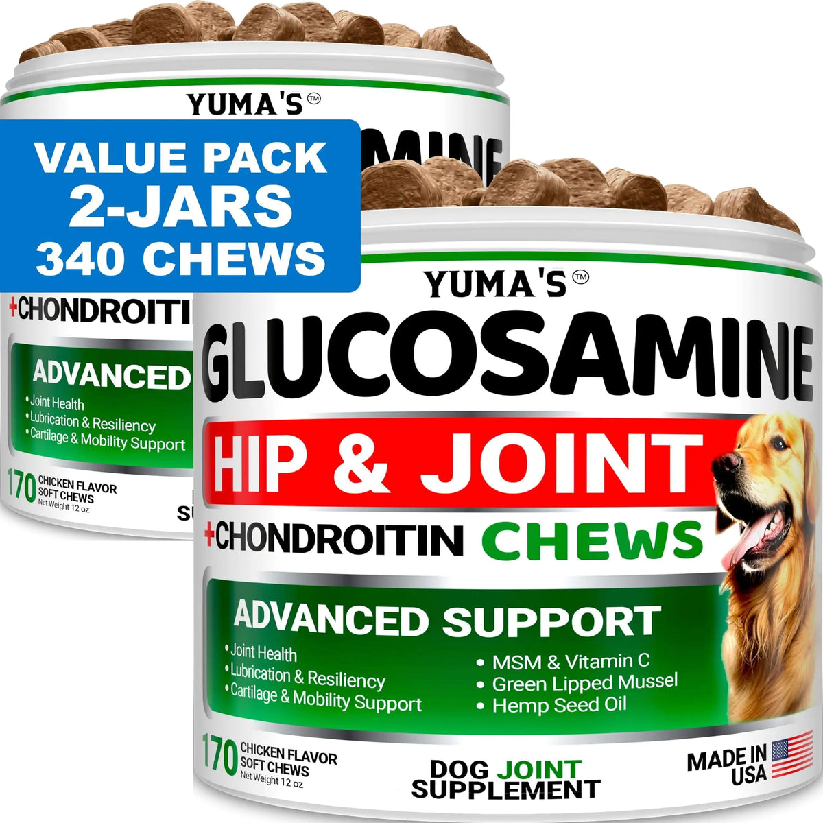 2 Pack Glucosamine for Dogs with Chondroitin - Joint Pain Relief Made in USA