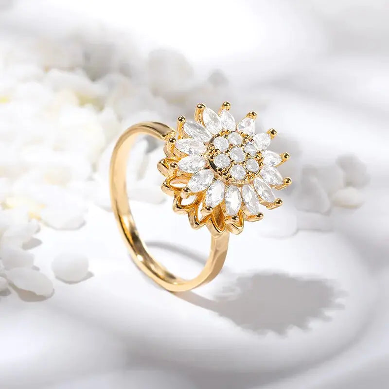 Crystal Sunflower Rings for Women - Affordable Gold Rings with Floral Elegance