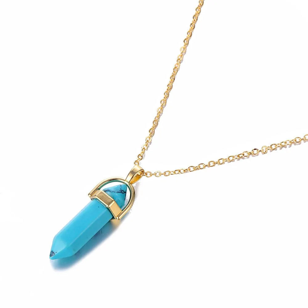 Hexagonal Column Quartz Pendant Necklace - Black Opal Pendant Design