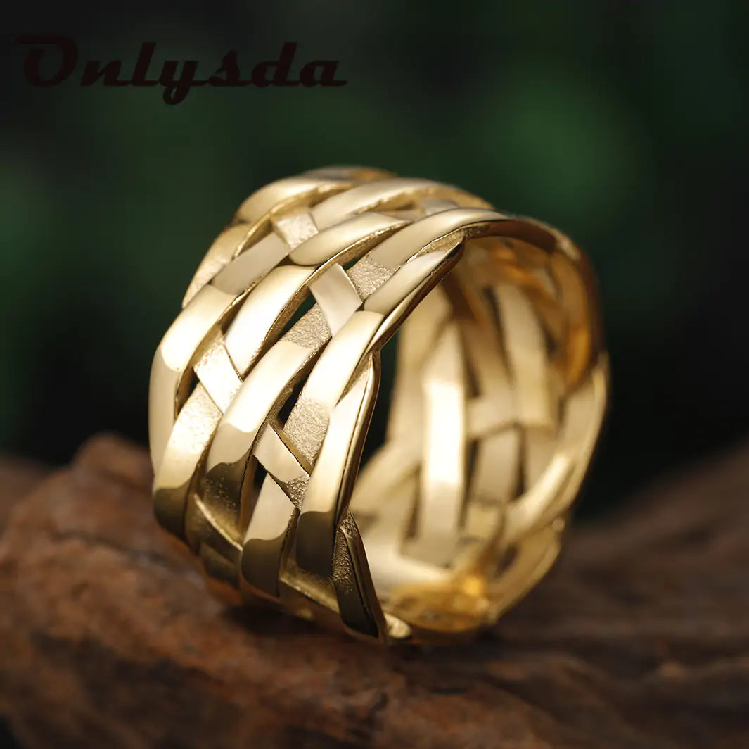 Vintage Weave Stainless Steel Rings for Timeless Style