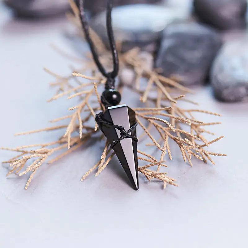 Obsidian Crystal Pendant Pendulum Necklace for Spiritual Healing