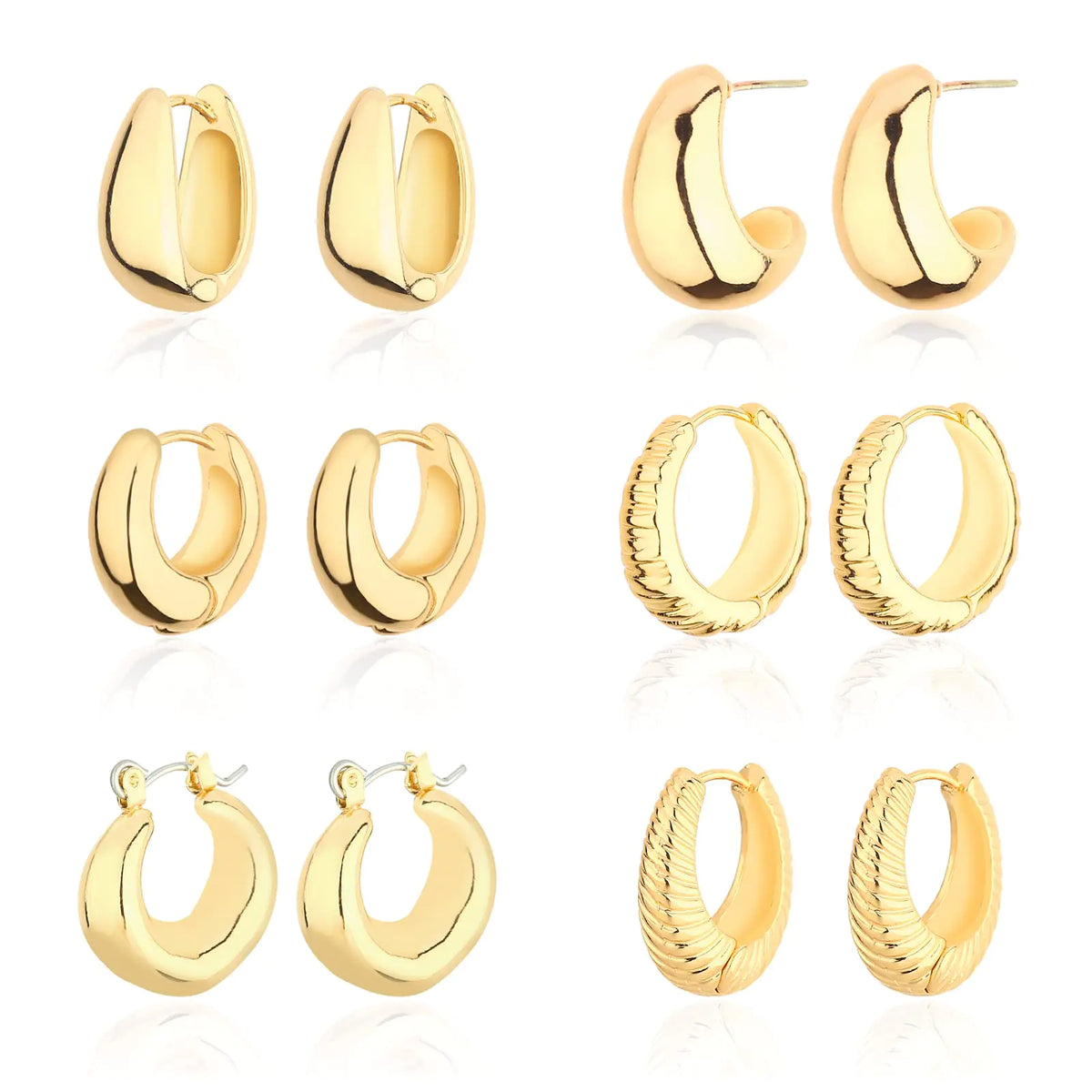 Wgoud 14K Gold Chunky Hoop Earrings Set