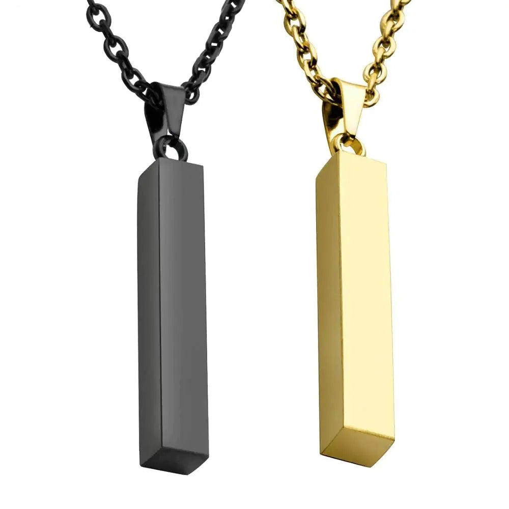 Steel Vertical Bar Pendant Necklace: Silver Locket Necklaces for Modern Style