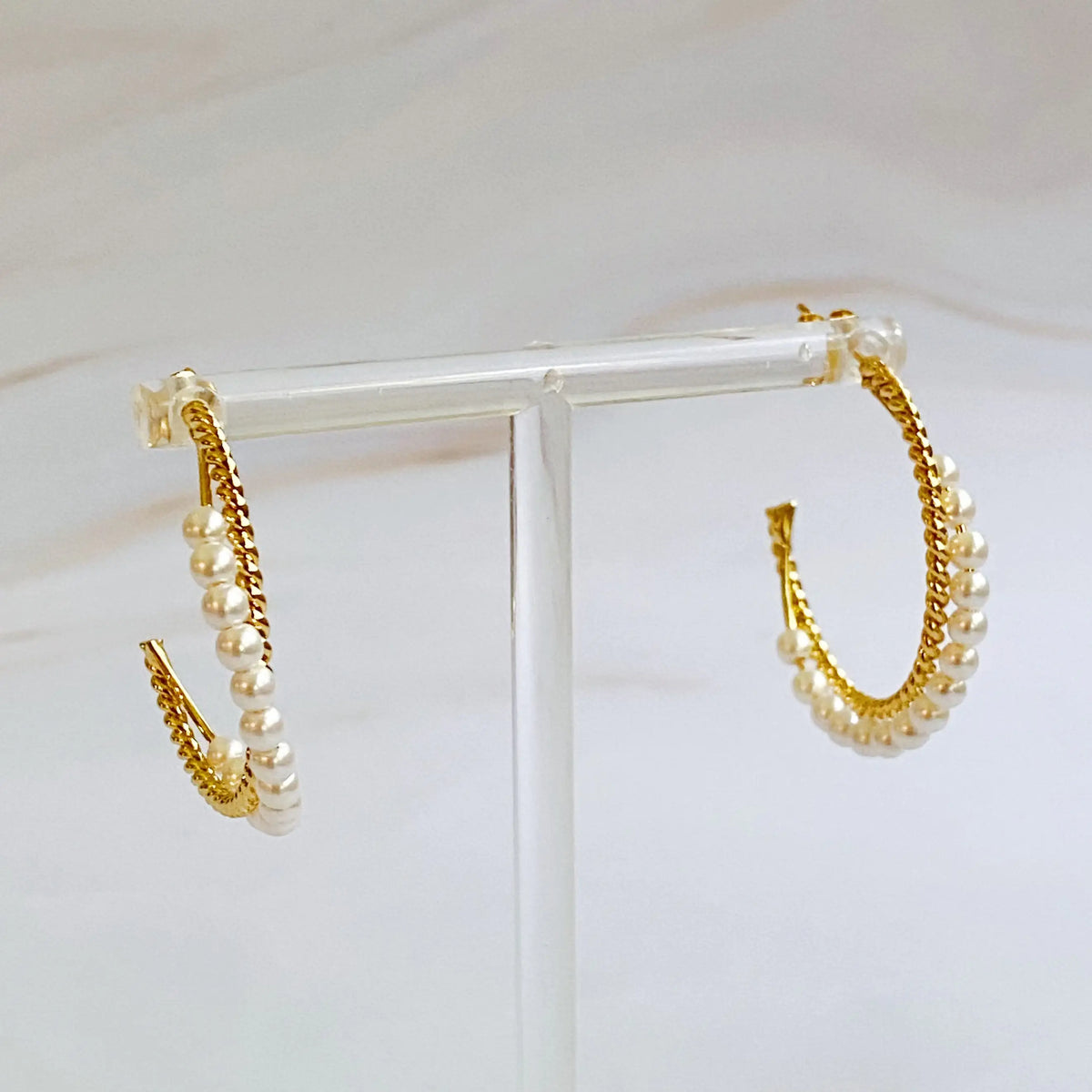 Pearl and Gold Blended Hoop Earring