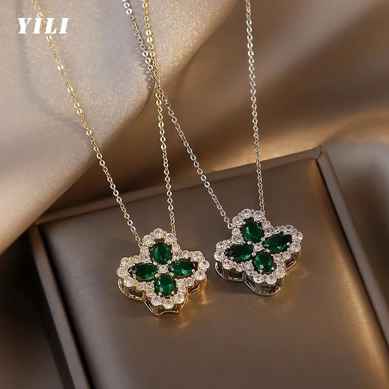 Green Crystal Flower Pendant for Nature-Inspired Elegance