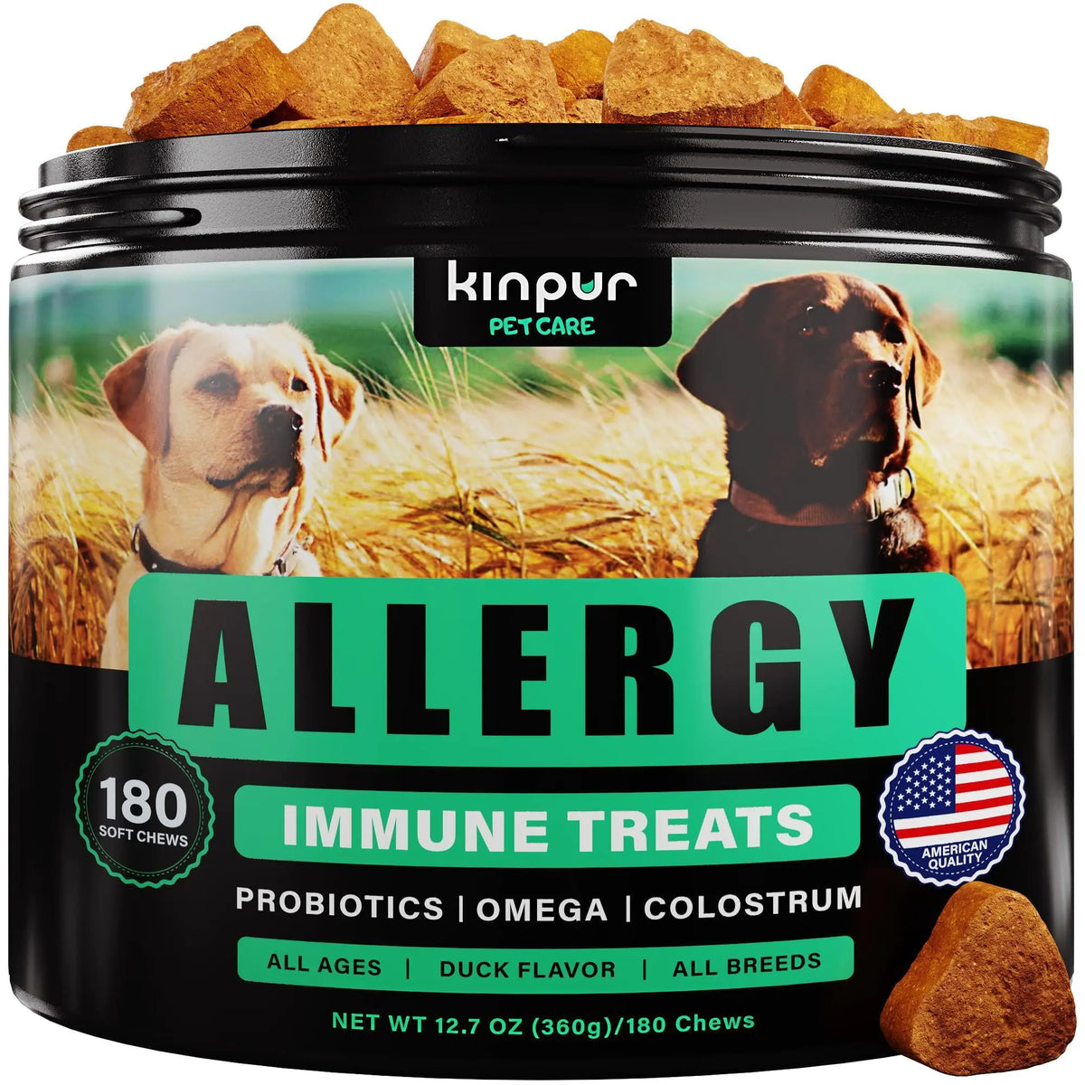 Natural Dog Allergy Chews with Omega &amp; Probiotics - 180 Chews