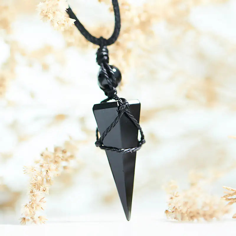 Obsidian Crystal Pendant Pendulum Necklace for Spiritual Healing