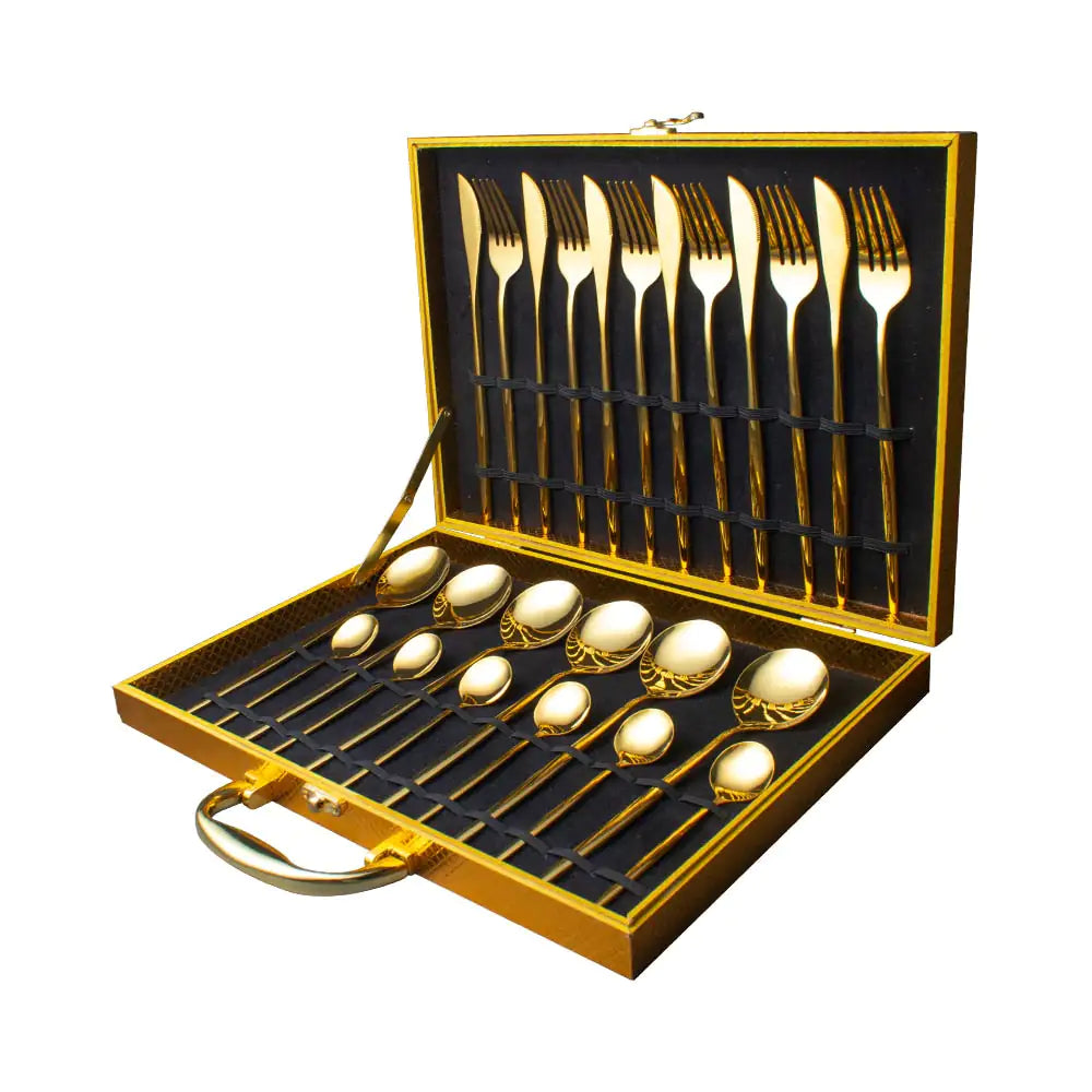 24-Piece Gold Stainless Steel Cutlery Set for Elegant Dining